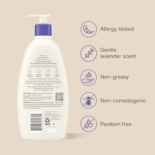 Aveeno Stress Relief Moisturizing Body Lotion, Lavender Scent with Prebiotic Oat, 532ml (18 Fl Oz Pack of 3) | 48-Hour Hydration for Sensitive Skin thumbnail 9