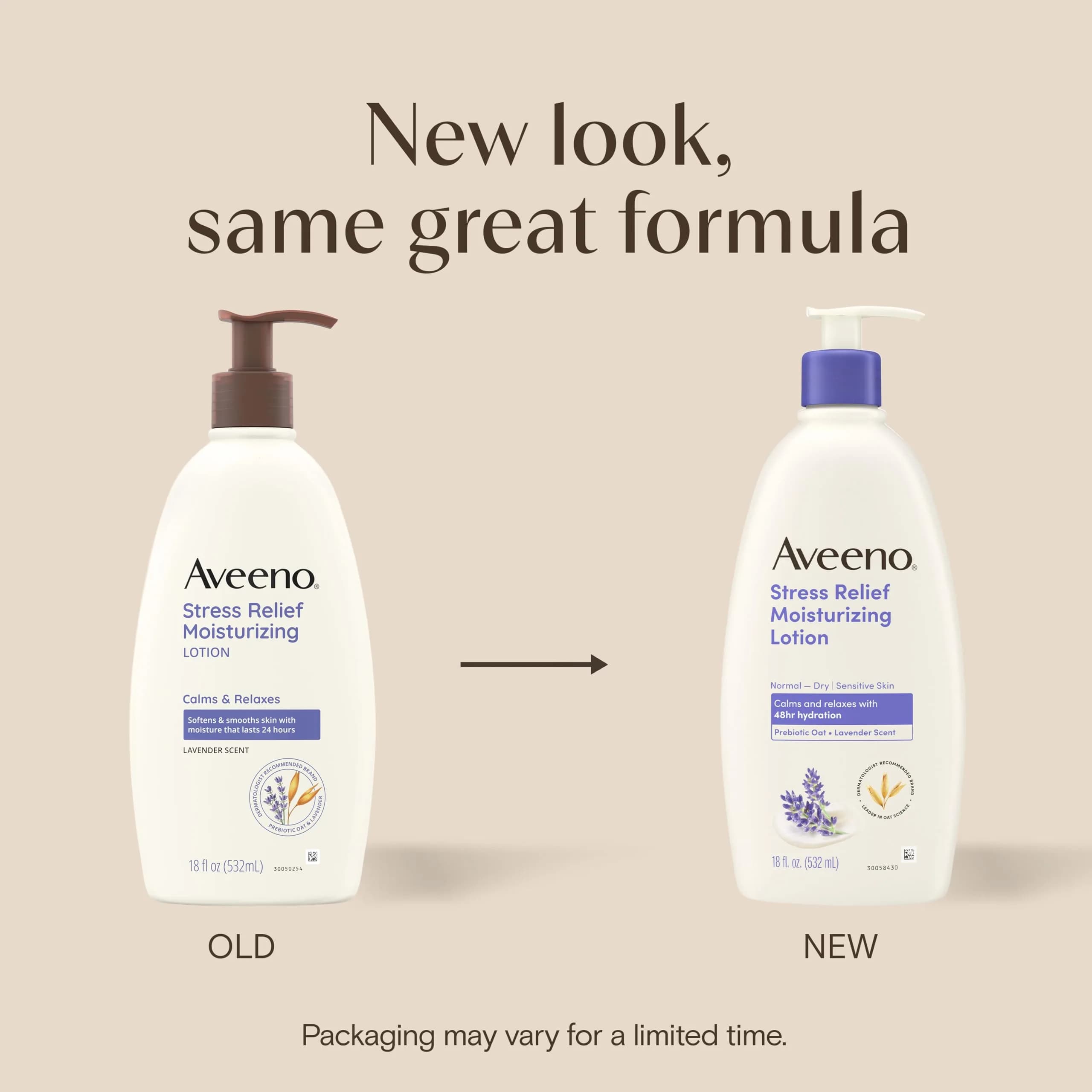 Aveeno Stress Relief Moisturizing Body Lotion, Lavender Scent with Prebiotic Oat, 532ml (18 Fl Oz Pack of 3) | 48-Hour Hydration for Sensitive Skin - view 2