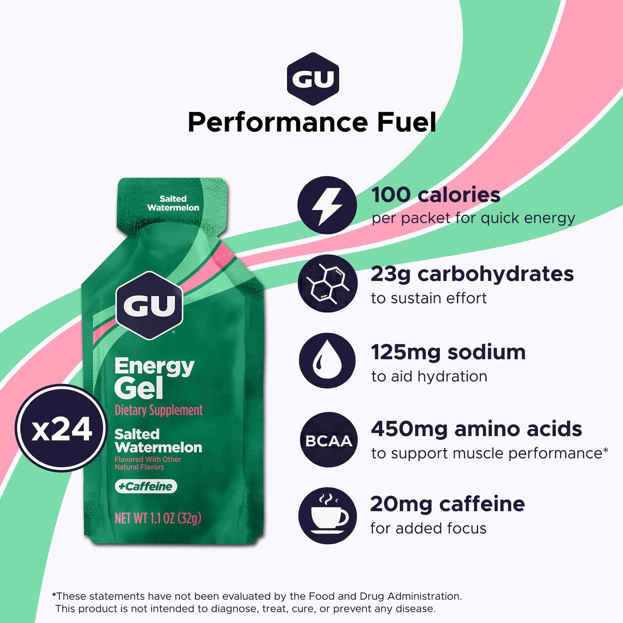 GU Energy Original Sports Nutrition Energy Gel - Salted Watermelon, 1 Count (Pack of 24) | Dual Source Energy for Endurance Athletes - view 2