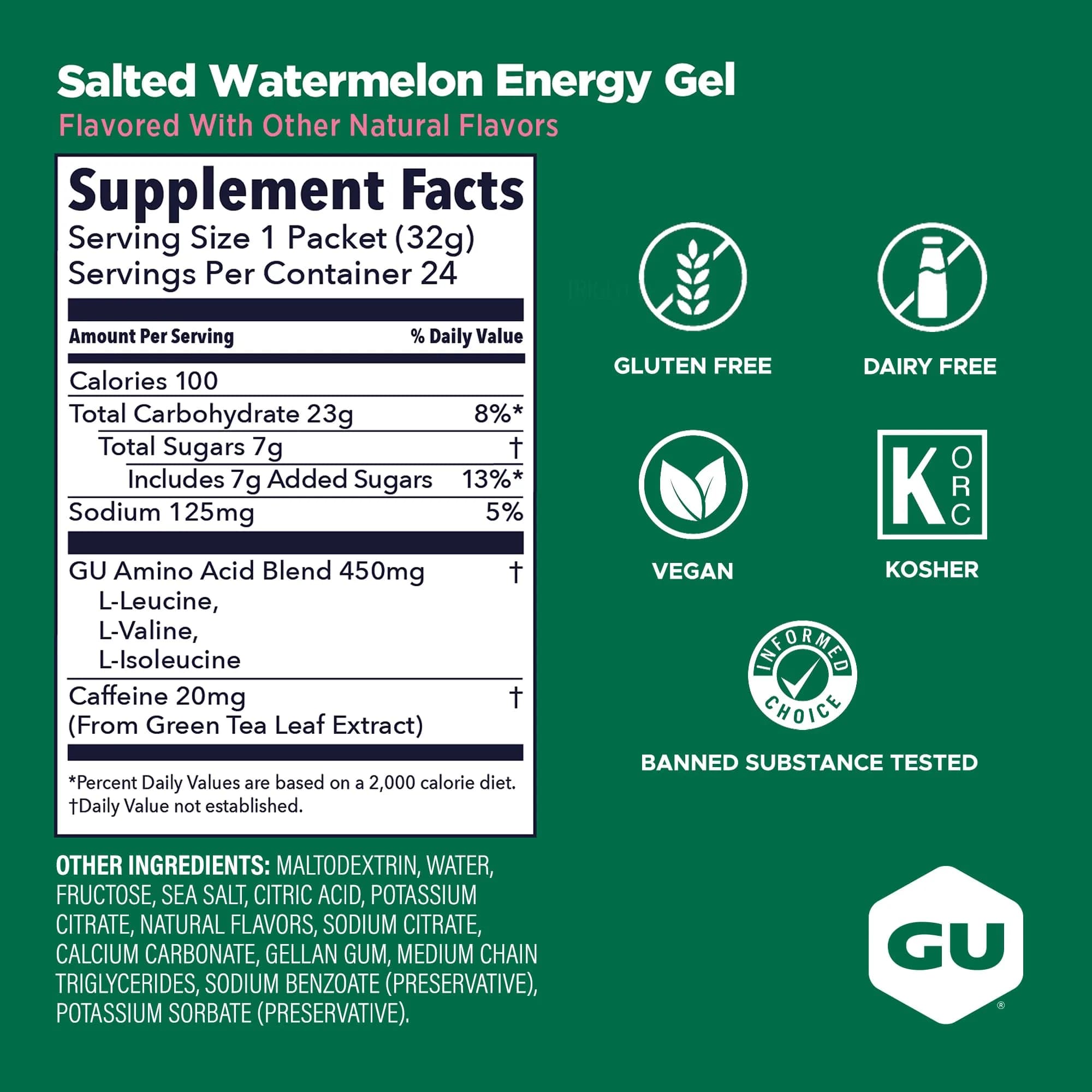 GU Energy Original Sports Nutrition Energy Gel - Salted Watermelon, 1 Count (Pack of 24) | Dual Source Energy for Endurance Athletes - view 3