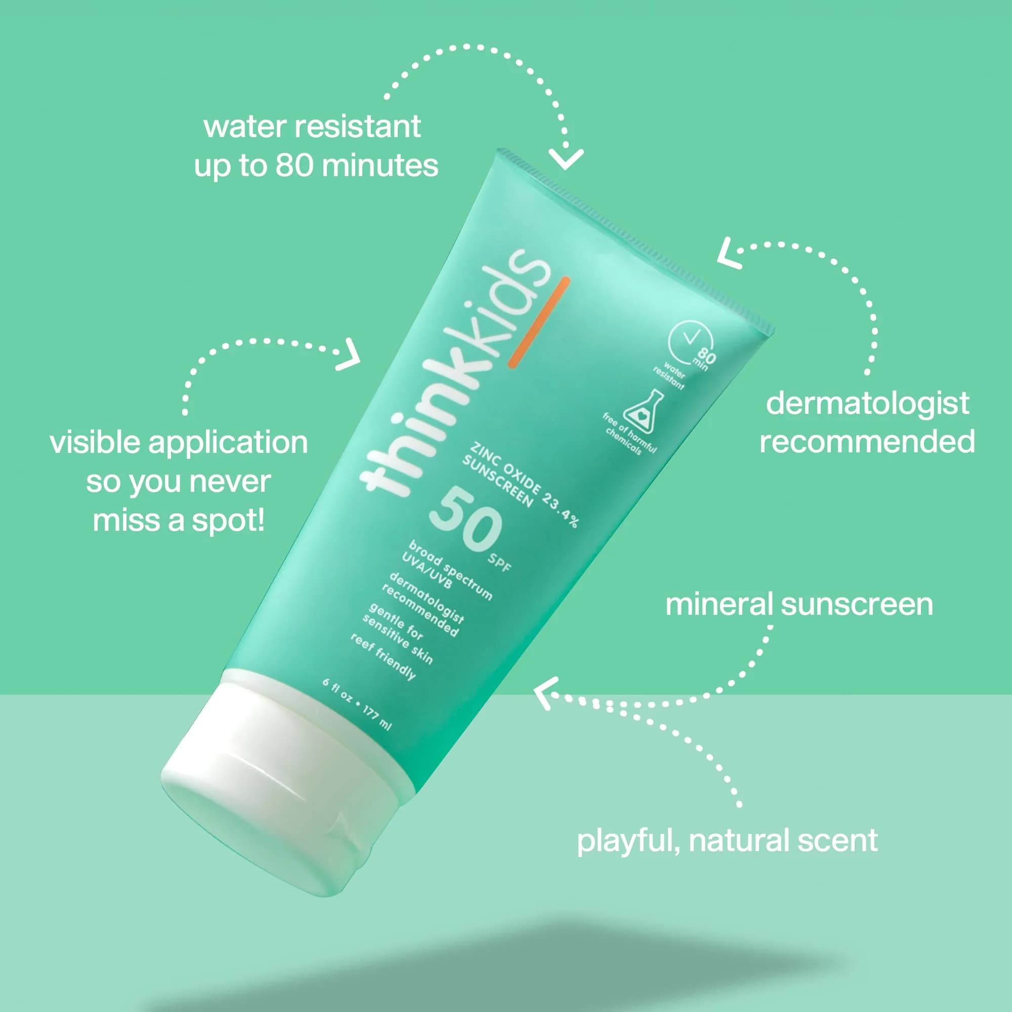 Thinkkids Kids Sunscreen SPF 50+ Mineral Formula 177ml (6 Fl Oz) | Water Resistant & Reef Safe - view 2
