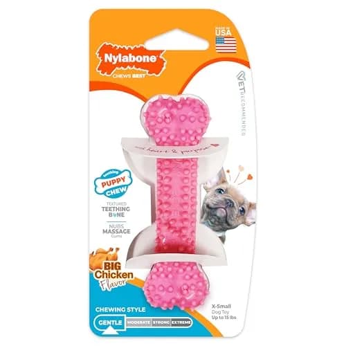 Nylabone Puppy Chew Pink Textured Teething Dog Bone, X-Small | Gentle Teething Relief for Puppies — Pink