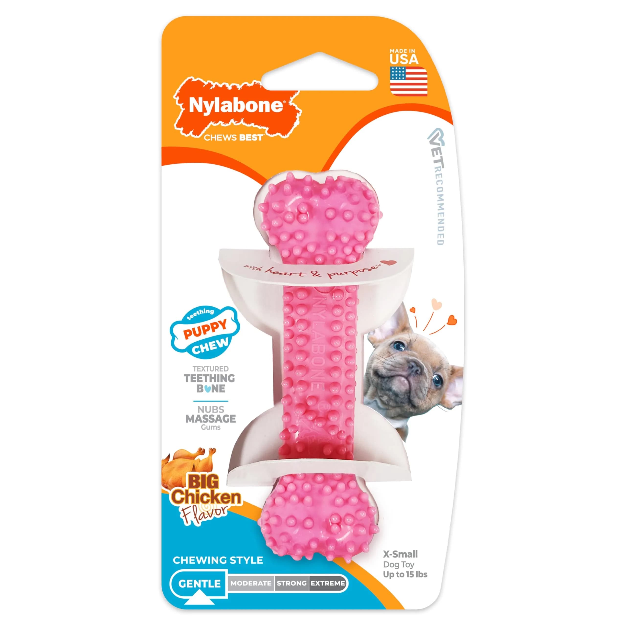 Nylabone Puppy Chew Pink Textured Teething Dog Bone, X-Small | Gentle Teething Relief for Puppies — Pink