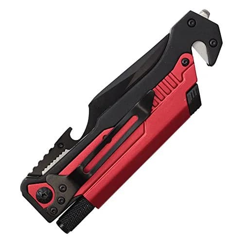 Wartech YC-S-9045-RD Spring Assisted 8.5" Folding Knife | Multi-Purpose Outdoor Tool with LED & Fire Starter thumbnail 3