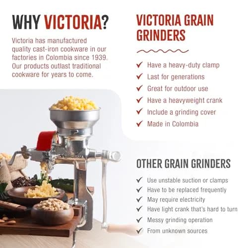 Victoria Manual Cast Iron Grain Mill 1200g with Low Hopper | Durable Hand-Crank Food Grinder thumbnail 9