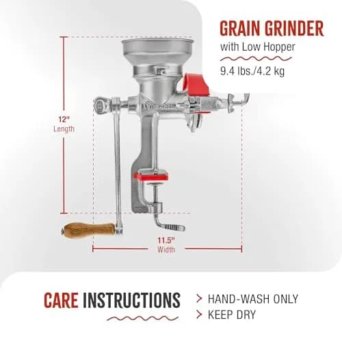 Victoria Manual Cast Iron Grain Mill 1200g with Low Hopper | Durable Hand-Crank Food Grinder thumbnail 10