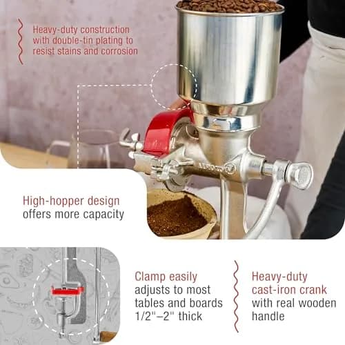 Victoria Manual Cast Iron Grain Mill 2400g with High Hopper | Durable Hand Grinder for Wheat & Spices thumbnail 5