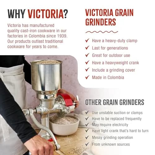 Victoria Manual Cast Iron Grain Mill 2400g with High Hopper | Durable Hand Grinder for Wheat & Spices thumbnail 8
