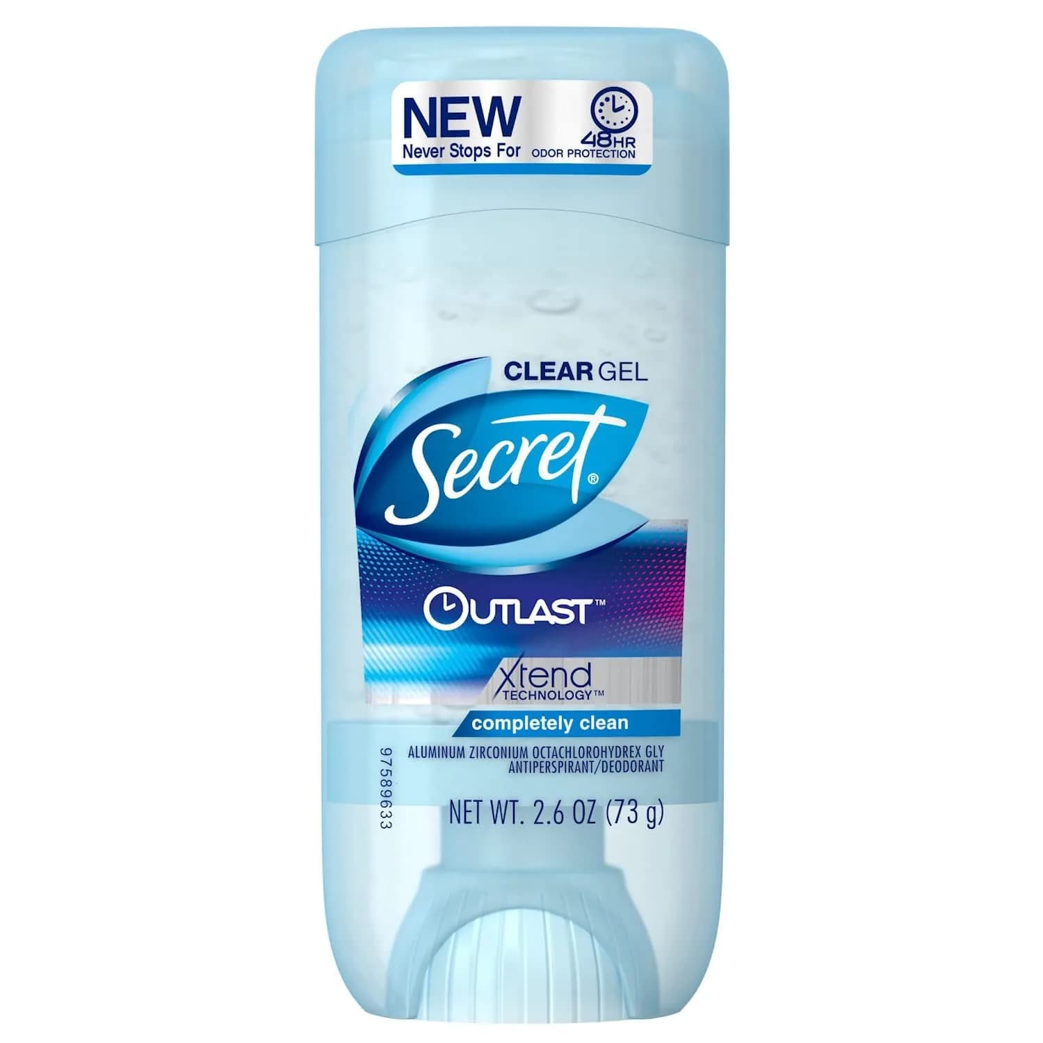 Secret Outlast Clear Gel Antiperspirant Deodorant Completely Clean 76ml (2.6 oz) | 48-Hour Odor Protection — 2.6 Ounce