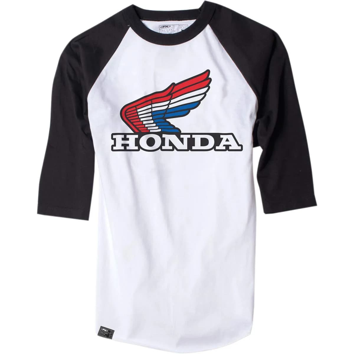Factory Effex Honda Mens 3/4 Sleeve Baseball T-Shirt White/Black/Red XL | Vintage Crew Neck Raglan Sleeve Cotton Polyester
