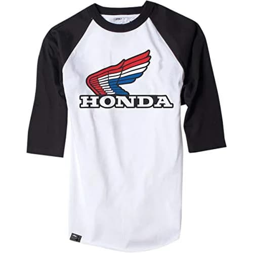 Factory Effex Honda Mens 3/4 Sleeve Baseball T-Shirt White/Black/Red XL | Vintage Crew Neck Raglan Sleeve Cotton Polyester thumbnail 1