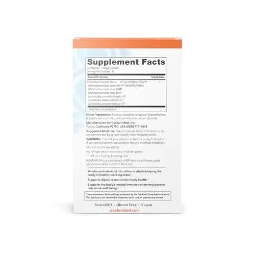 Doctor's Best Digestive Probiotic Capsules 20 Billion CFU (30 Veg Caps) | Supports Gut Health & Digestion thumbnail 2