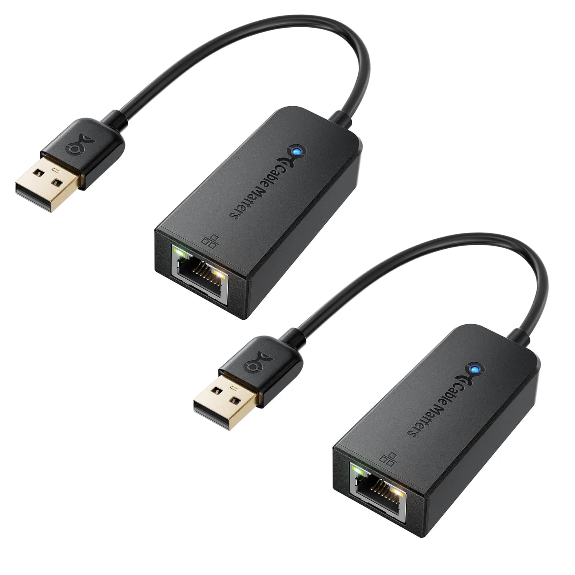 Cable Matters 2-Pack USB 2.0 to Ethernet Adapter | Plug & Play, 100 Mbps, Compact, Compatible with Windows, macOS, Linux