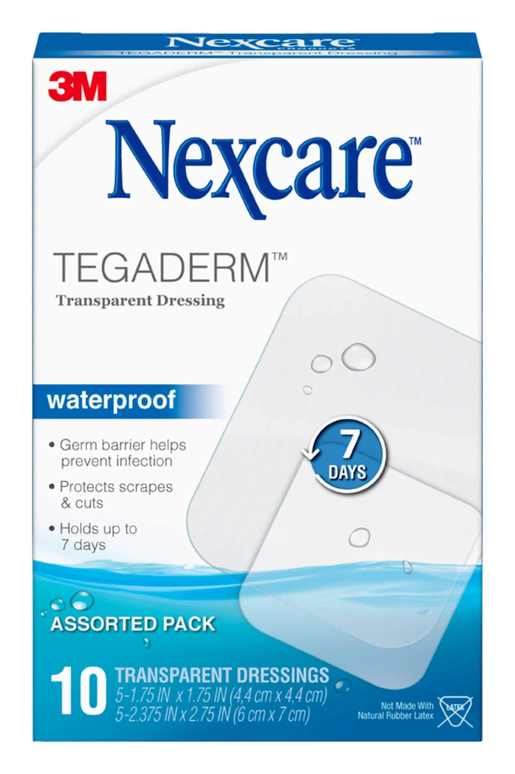 Nexcare Tegaderm Transparent Dressing, Clear Film | Waterproof, Breathable, 7-Day Wear, 10 Dressings — Clear