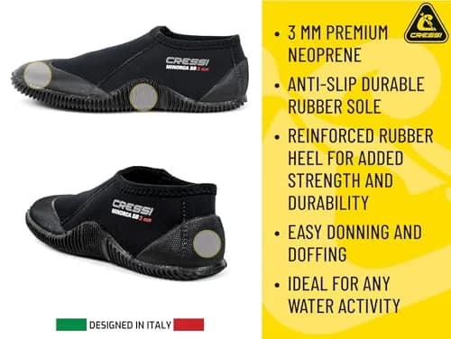 Cressi Minorca Short 3 mm Low-Cut Diving Boots, Black/Black | Anti-Slip Neoprene Water Shoes thumbnail 3