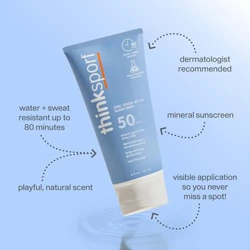 Thinksport Mineral Sunscreen SPF 50+ Zinc Oxide, Water Resistant, 170ml (6 Fl Oz) | Broad Spectrum UVA/UVB Protection thumbnail 2