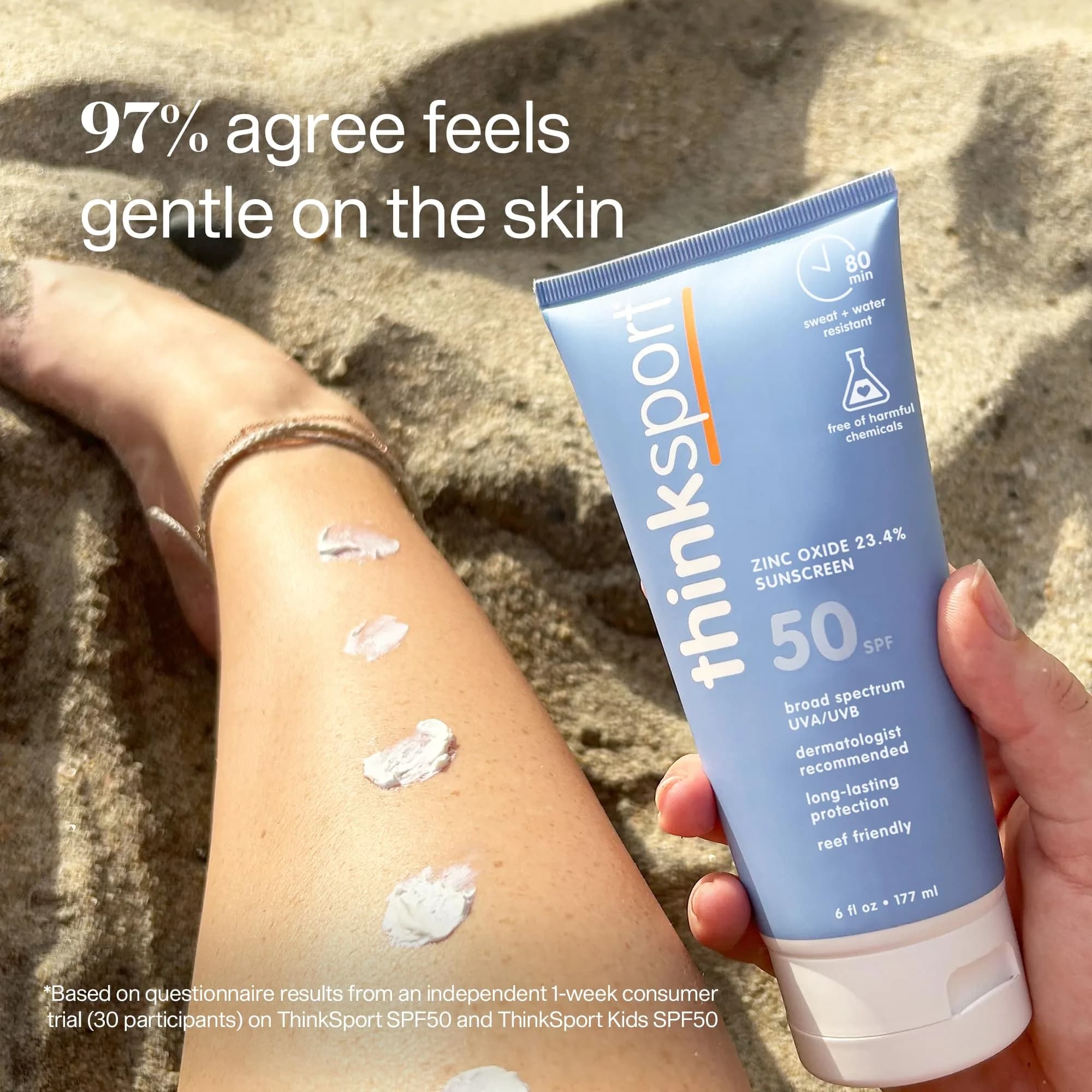 Thinksport Mineral Sunscreen SPF 50+ Zinc Oxide, Water Resistant, 170ml (6 Fl Oz) | Broad Spectrum UVA/UVB Protection - view 3