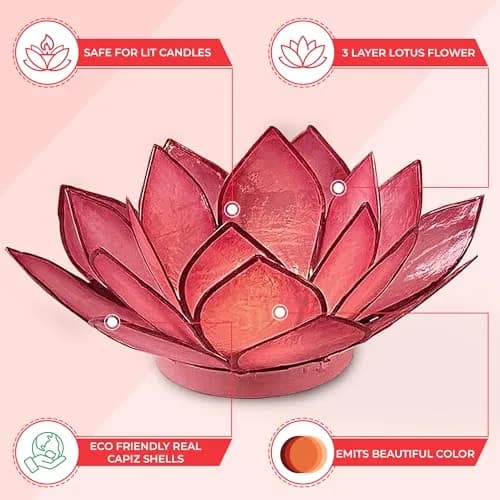 Om Gallery Capiz Shell Lotus Flower Decor Tealight Candle Holder for Serene Ambiance - Handmade Decorative Candle Holders for Meditation, Yoga, and Relaxation, Flamingo thumbnail 4