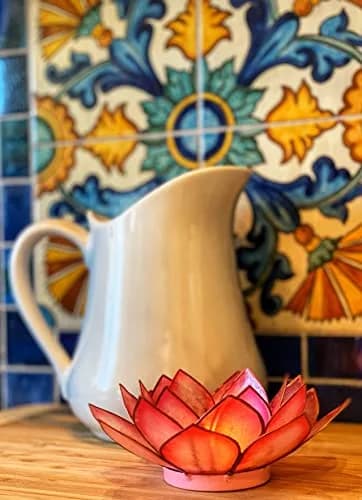 Om Gallery Capiz Shell Lotus Flower Decor Tealight Candle Holder for Serene Ambiance - Handmade Decorative Candle Holders for Meditation, Yoga, and Relaxation, Flamingo thumbnail 6