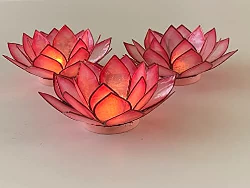 Om Gallery Capiz Shell Lotus Flower Decor Tealight Candle Holder for Serene Ambiance - Handmade Decorative Candle Holders for Meditation, Yoga, and Relaxation, Flamingo thumbnail 7