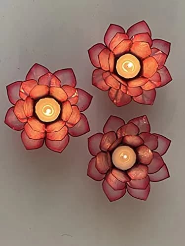 Om Gallery Capiz Shell Lotus Flower Decor Tealight Candle Holder for Serene Ambiance - Handmade Decorative Candle Holders for Meditation, Yoga, and Relaxation, Flamingo thumbnail 8