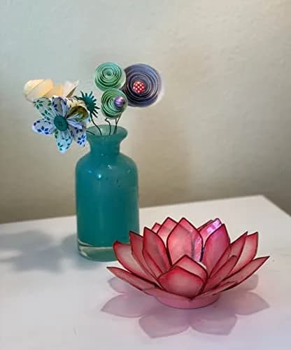 Om Gallery Capiz Shell Lotus Flower Decor Tealight Candle Holder for Serene Ambiance - Handmade Decorative Candle Holders for Meditation, Yoga, and Relaxation, Flamingo thumbnail 9
