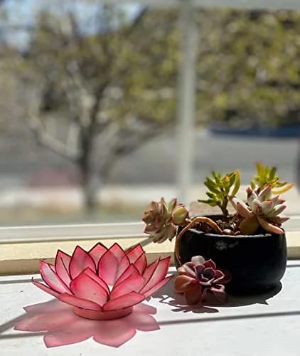 Om Gallery Capiz Shell Lotus Flower Decor Tealight Candle Holder for Serene Ambiance - Handmade Decorative Candle Holders for Meditation, Yoga, and Relaxation, Flamingo thumbnail 3