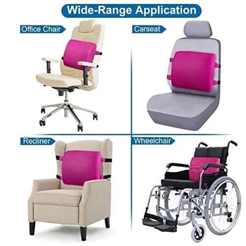 LOVEHOME Lumbar Pillow for Chair and Car | Memory Foam Back Support Cushion - Pink thumbnail 5