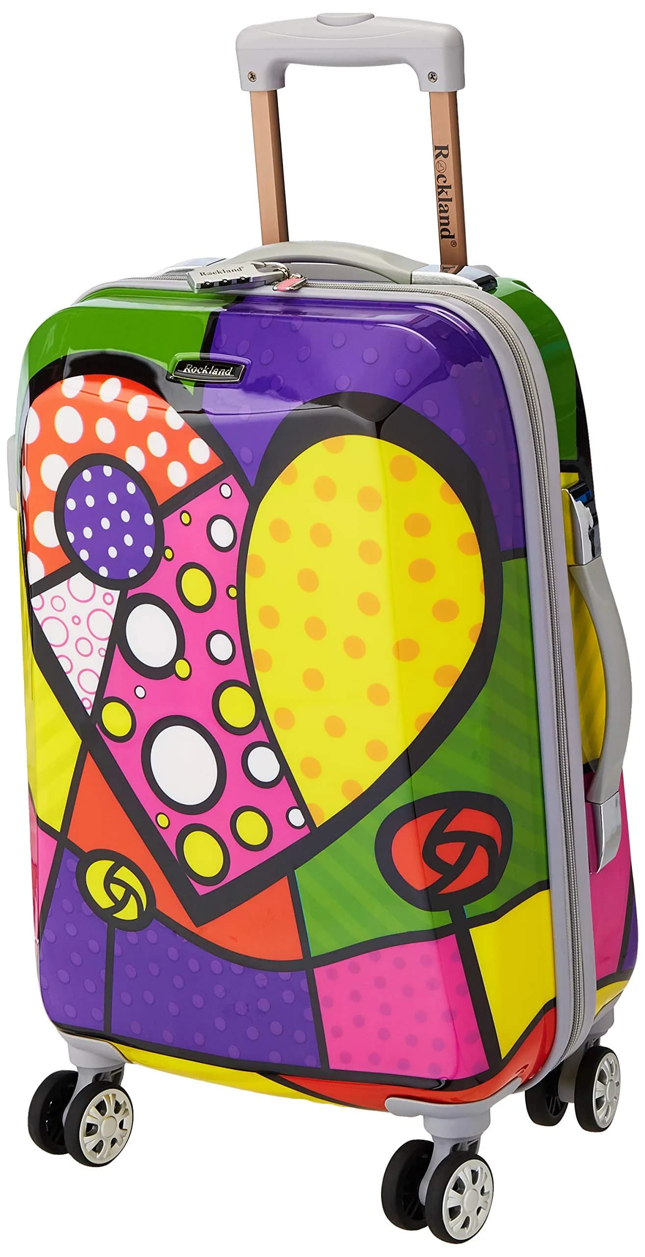 Rockland Vision Hardside Spinner Wheel Luggage 20" | Durable Polycarbonate Carry-On with Heart Design