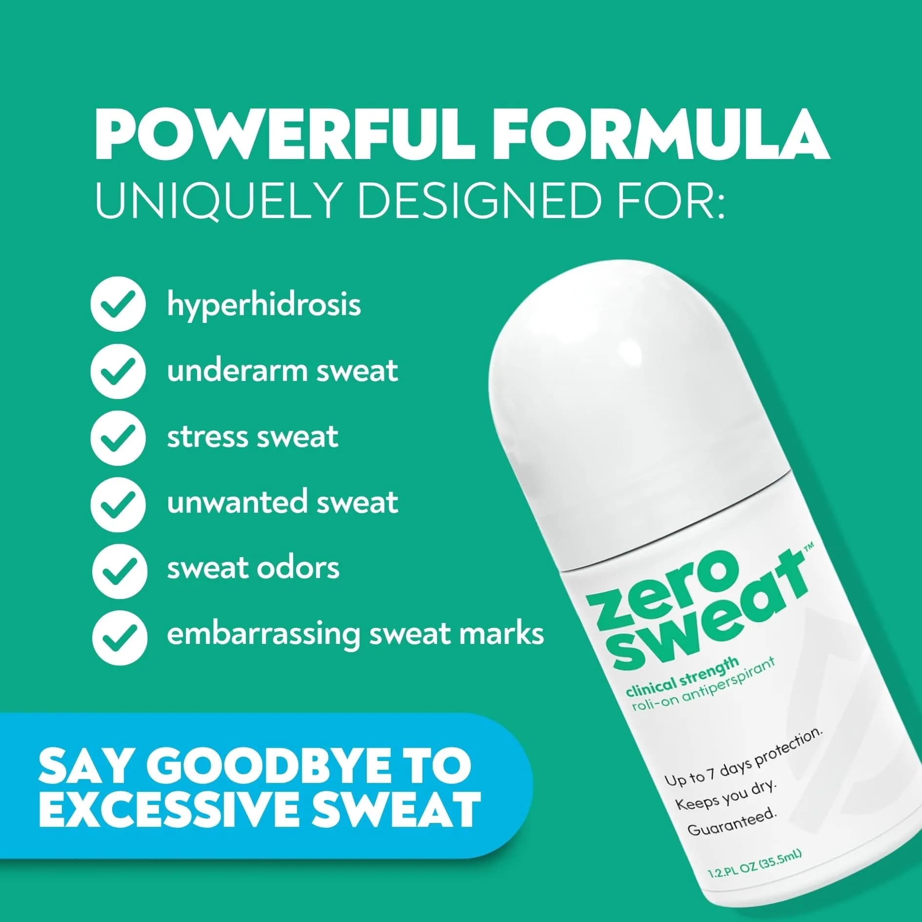 ZeroSweat Clinical Strength Antiperspirant Deodorant for Hyperhidrosis 35.5ml (1.2 Fl Oz) | Stops Excessive Armpit Sweat - view 2