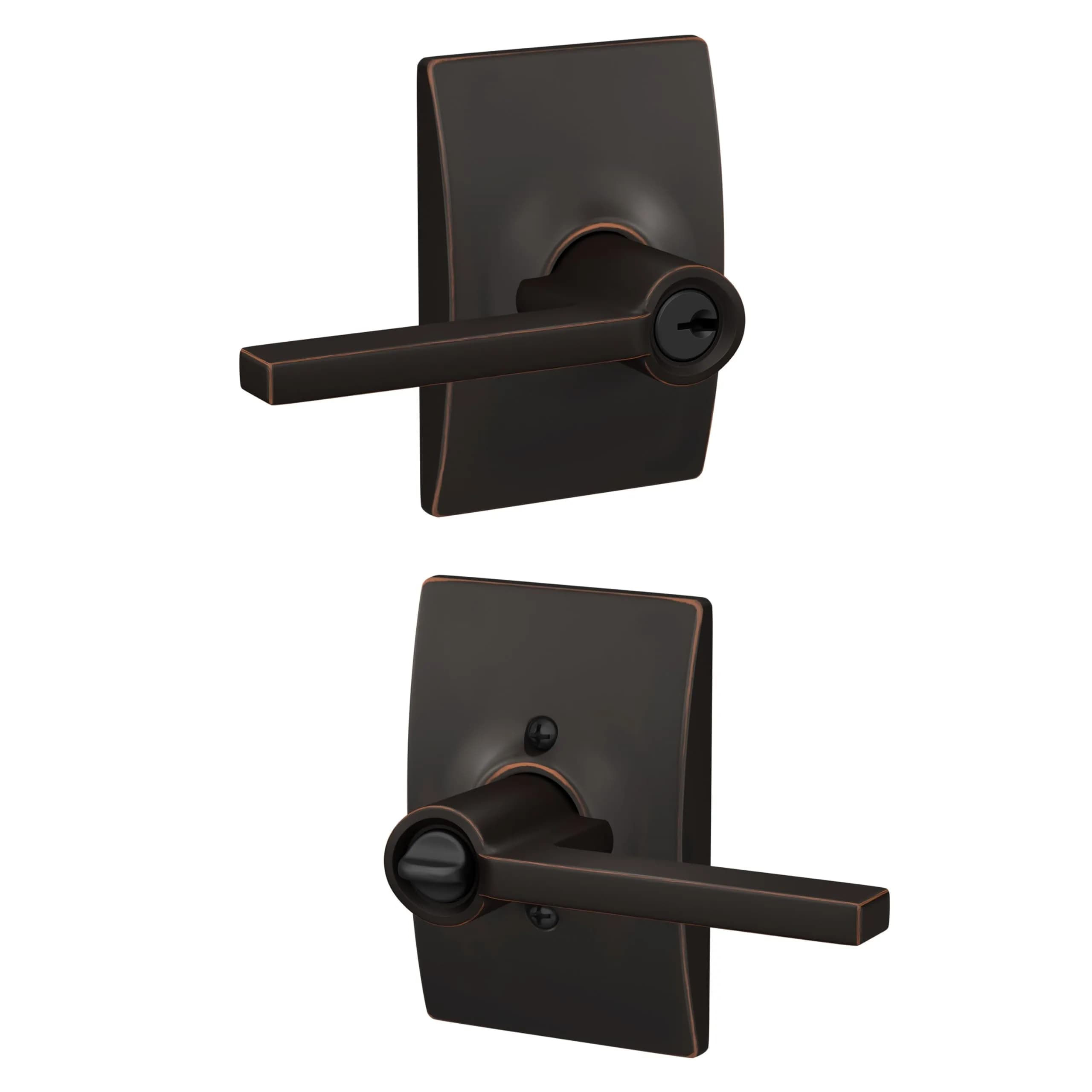 SCHLAGE Latitude Keyed Entry Door Handle, Reversible, Aged Bronze | Minimalist Design & Certified Security - main product image