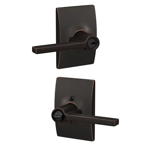 SCHLAGE Latitude Keyed Entry Door Handle, Reversible, Aged Bronze | Minimalist Design & Certified Security thumbnail 1