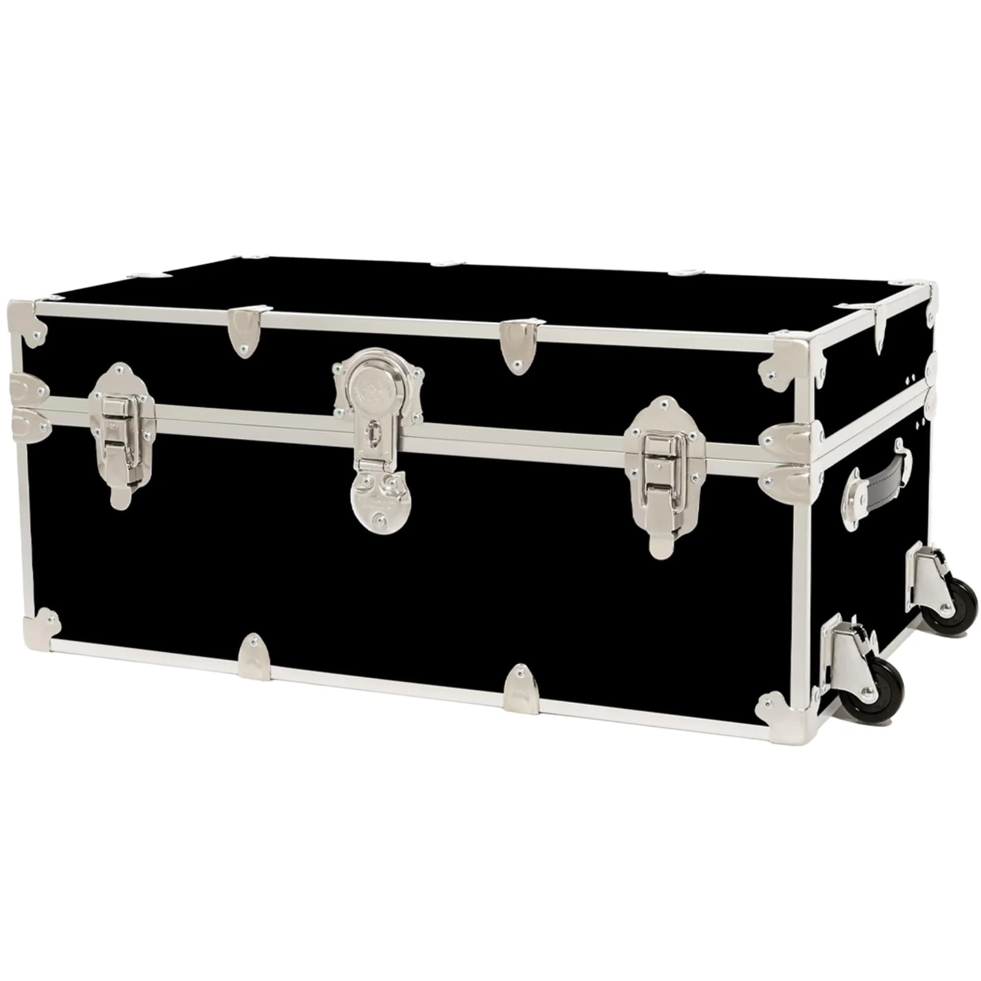 Rhino Trunk & Case Classic Camp & College Trunk with Wheels | Heavy-Duty Dorm Storage, 105 qt, USA Made — Black