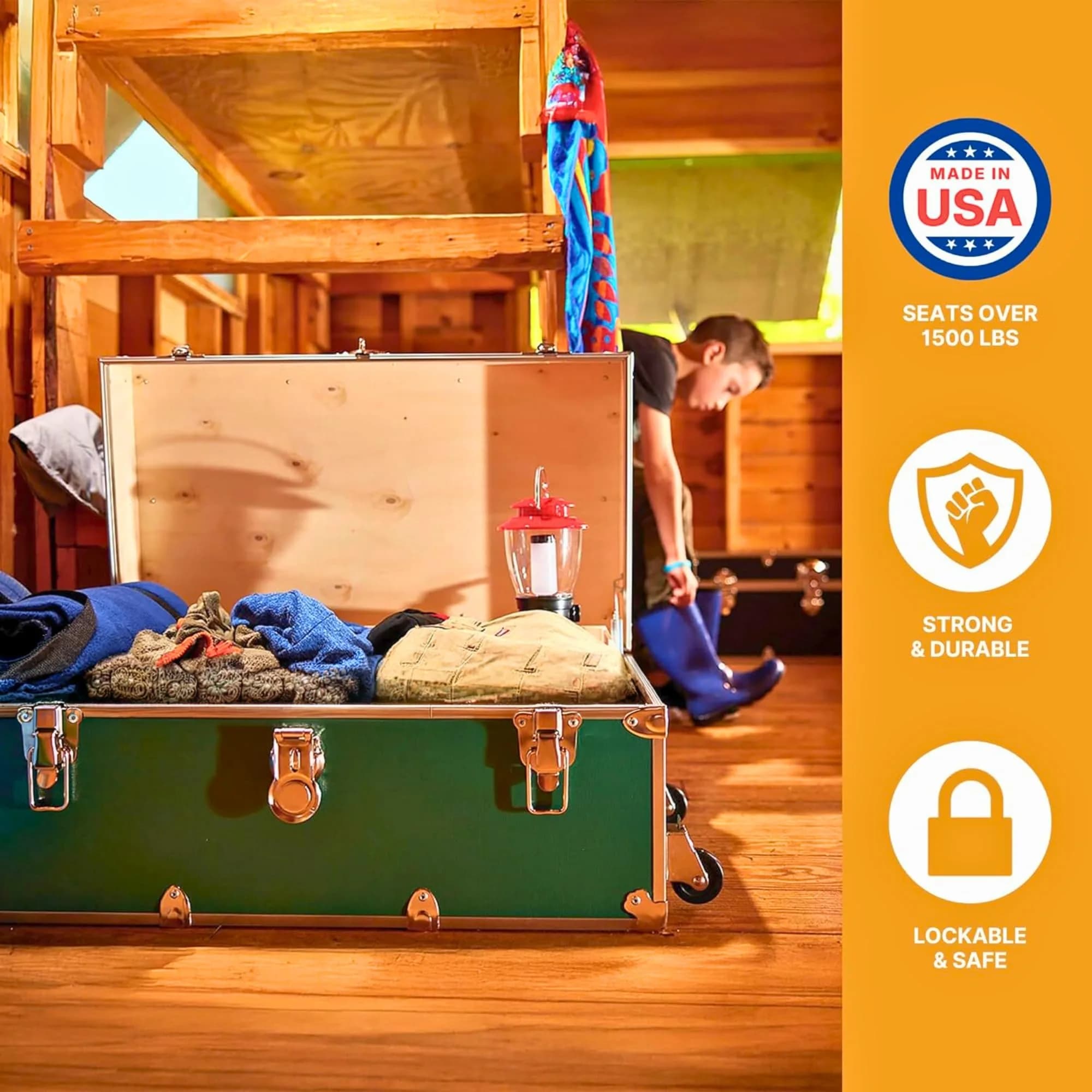 Rhino Trunk & Case Classic Camp & College Storage Trunk with Wheels | Heavy-Duty Dorm & Home Storage | 30" x 17" x 13" | 105 qt thumbnail 6