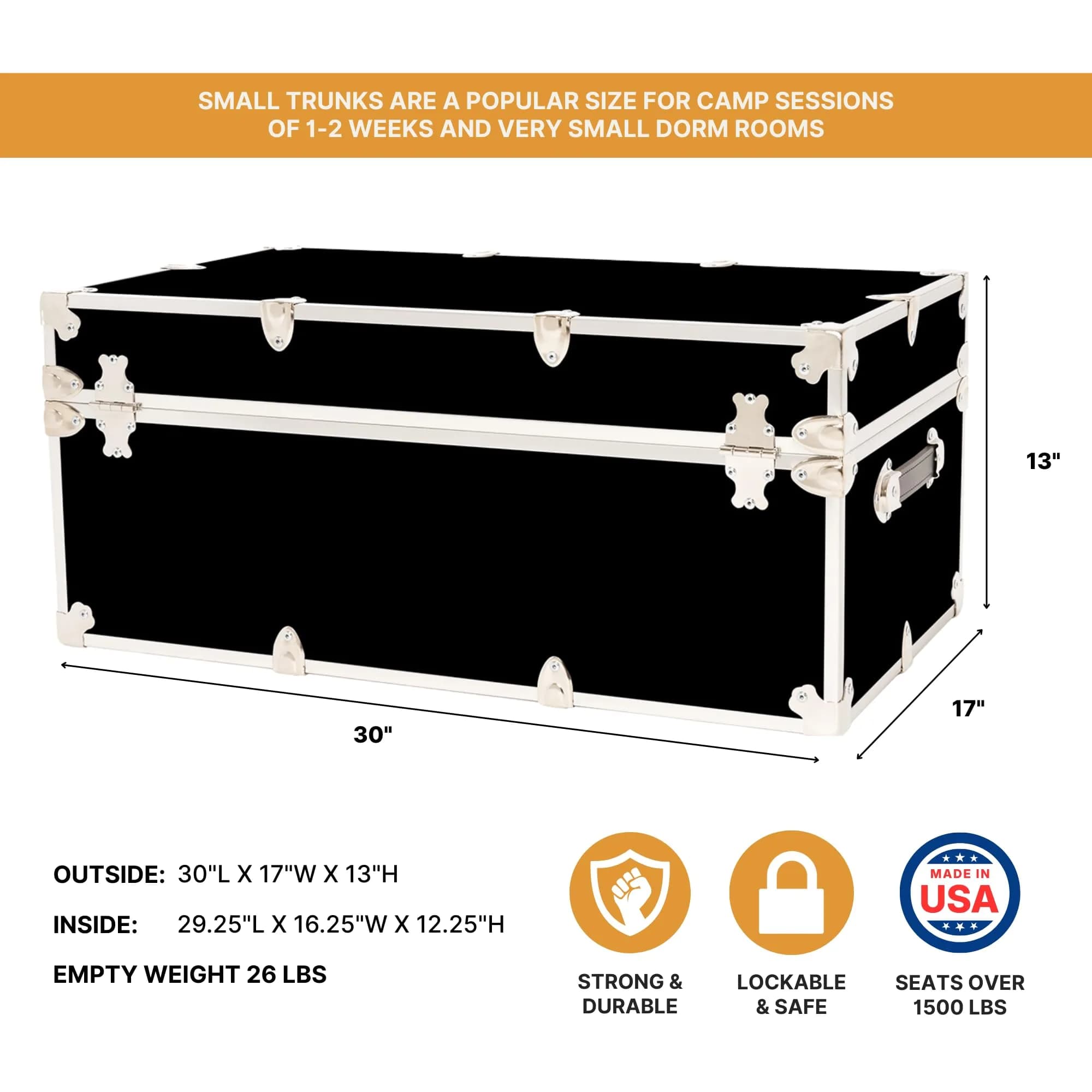 Rhino Trunk & Case Classic Camp & College Storage Trunk with Wheels | Heavy-Duty Dorm & Home Storage | 30" x 17" x 13" | 105 qt thumbnail 2