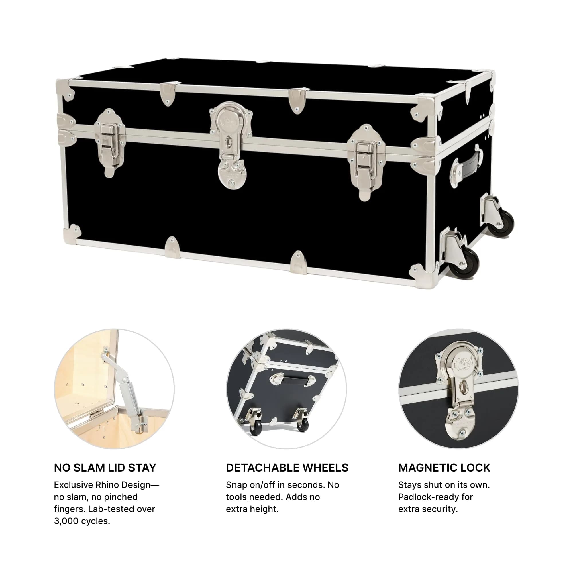 Rhino Trunk & Case Classic Camp & College Storage Trunk with Wheels | Heavy-Duty Dorm & Home Storage | 30" x 17" x 13" | 105 qt thumbnail 4