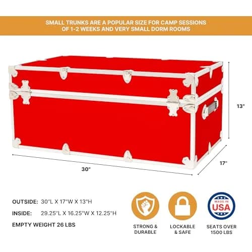 Rhino Trunk & Case Classic Camp & College Storage Trunk 30" x 17" x 13" | Heavy-Duty Dorm & Home Storage thumbnail 2