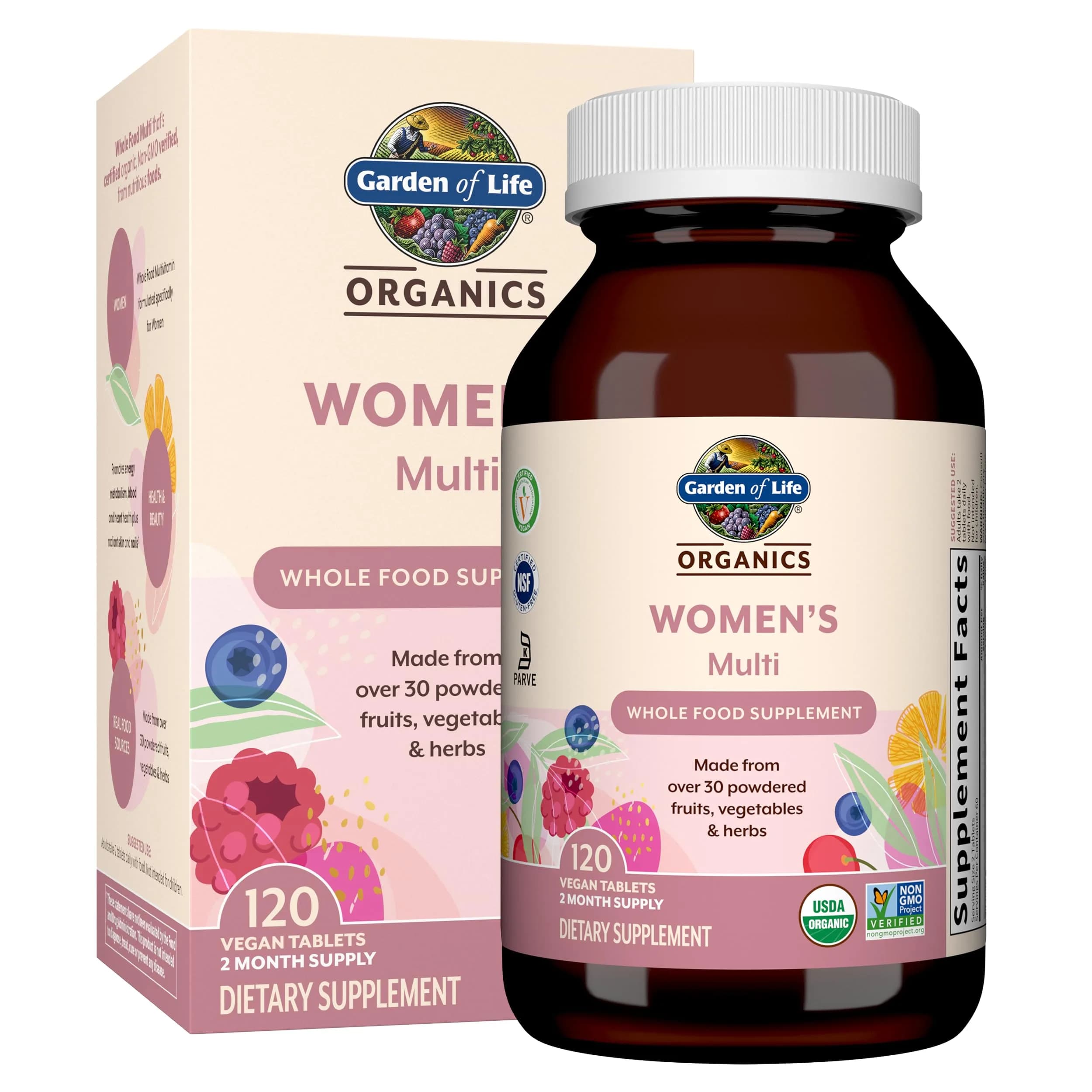 Garden of Life Organics Women's Multivitamin 120 Tablets | USDA Organic, Vegan Support — No Color