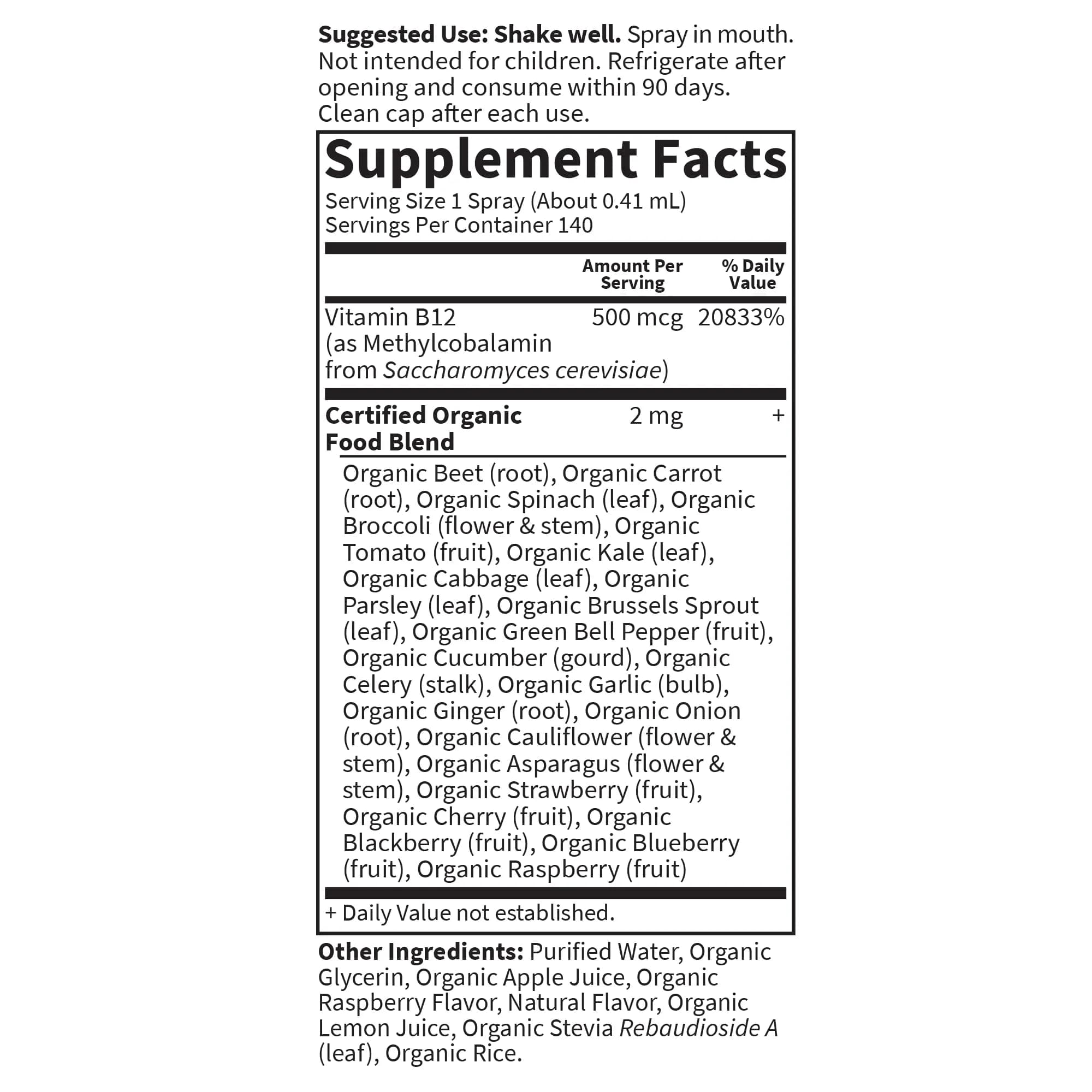 Garden of Life Organics B12 Vitamin Spray Raspberry 2oz (59ml) | Whole Food B-12 for Metabolism & Energy - view 5