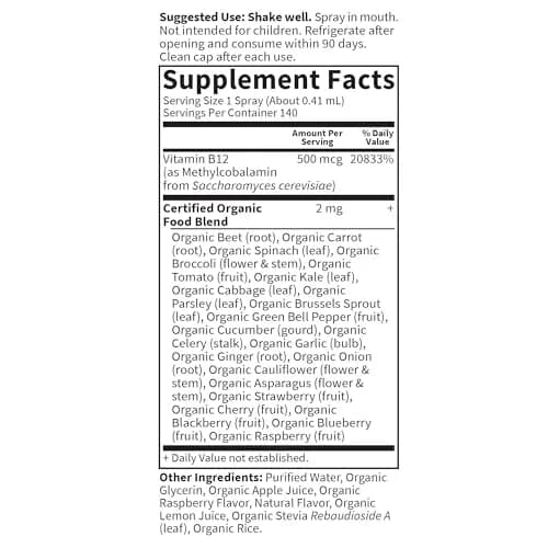 Garden of Life Organics B12 Vitamin Spray Raspberry 2oz (59ml) | Whole Food B-12 for Metabolism & Energy thumbnail 5