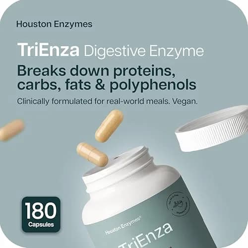 Houston Enzymes TriEnza Digestive Enzymes 180 Capsules (90 Doses) | Supports Protein, Carb, Fat & Polyphenol Digestion thumbnail 2