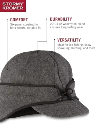 Stormy Kromer The Rancher Cap, Charcoal, Size 7 1/4 | Cold-Weather Wool/Nylon Cap thumbnail 5
