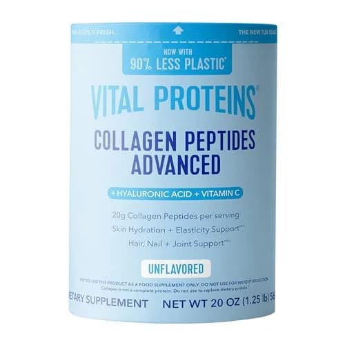 Vital Proteins Collagen Peptides Advanced Vanilla Flavor Powder, 21oz (600g) | Hydrolyzed Peptides with Hyaluronic Acid & Vitamin C — Unflavored / 27 Servings