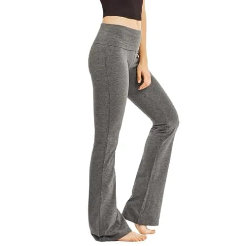MOPAS Women's Flared High Rise Cotton Spandex Yoga Pants | Comfortable & Stylish (M, Charcoal) thumbnail 1