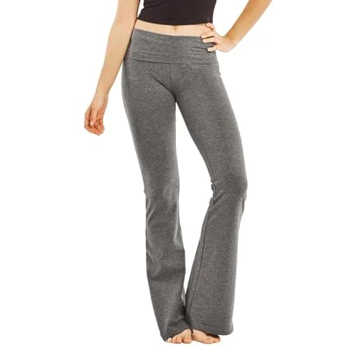 MOPAS Women's Flared High Rise Cotton Spandex Yoga Pants | Comfortable & Stylish (M, Charcoal) thumbnail 2