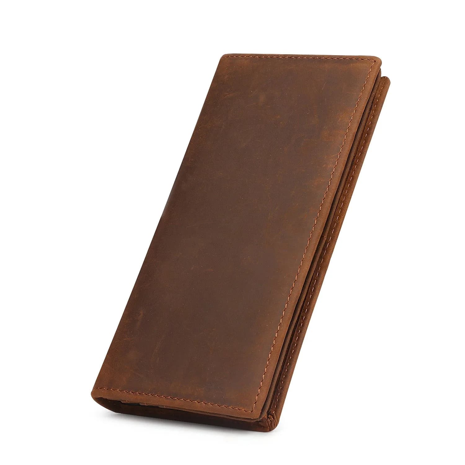 Kattee Men's Vintage Genuine Leather Long Wallet for Checkbook Credit Cards | Brown Bi-Fold (18.5cm x 9cm) - main product image