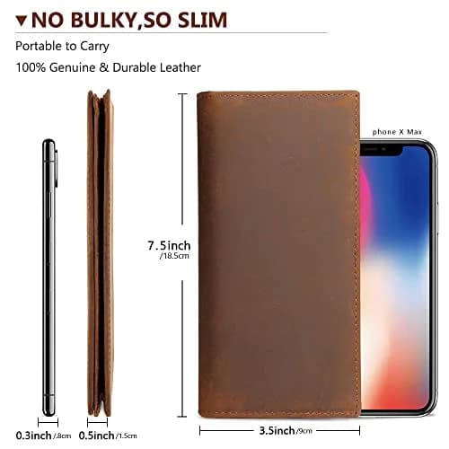 Kattee Men's Vintage Genuine Leather Long Wallet for Checkbook Credit Cards | Brown Bi-Fold (18.5cm x 9cm) thumbnail 6