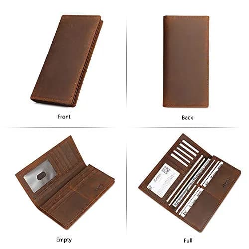 Kattee Men's Vintage Genuine Leather Long Wallet for Checkbook Credit Cards | Brown Bi-Fold (18.5cm x 9cm) thumbnail 7