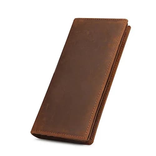 Kattee Men's Vintage Genuine Leather Long Wallet for Checkbook Credit Cards | Brown Bi-Fold (18.5cm x 9cm) thumbnail 1