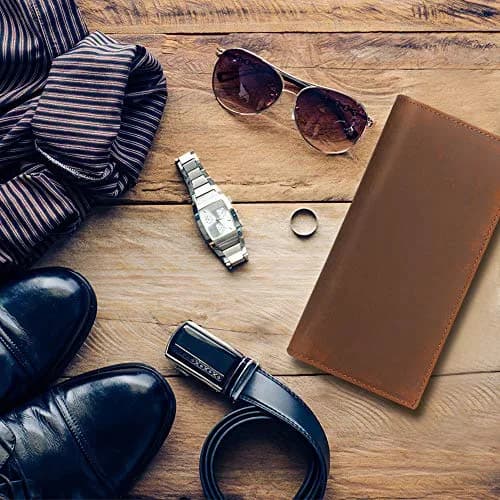 Kattee Men's Vintage Genuine Leather Long Wallet for Checkbook Credit Cards | Brown Bi-Fold (18.5cm x 9cm) thumbnail 8